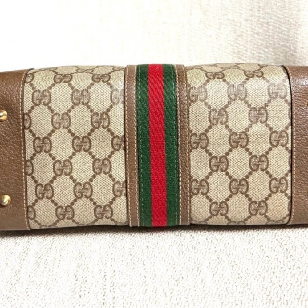 Authentic Vintage Gucci Boston Satchel Bag in Brown and Beige - Picture 8 of 16